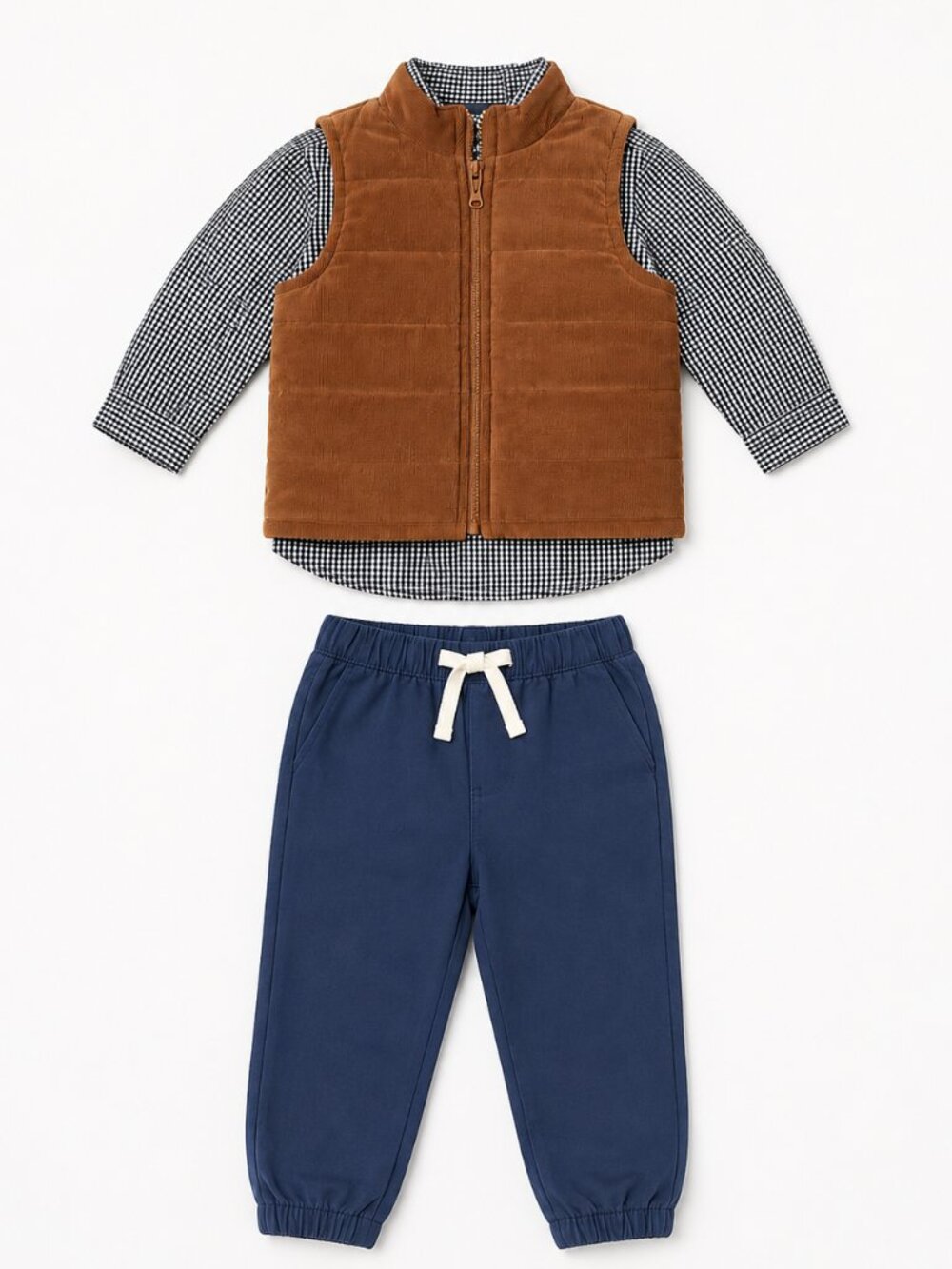 NWT Carter's Baby Boys 3 Piece Outfit Set 9 Months Brown Vest Gingham Shirt Navy